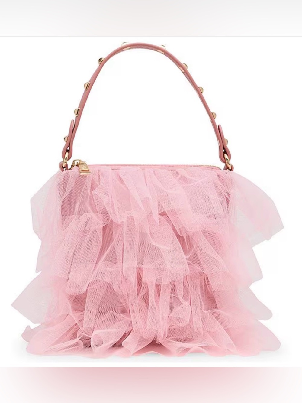 Betsey Johnson Pink Ruffle Tulle Shoulder Bag with Gold Hardware